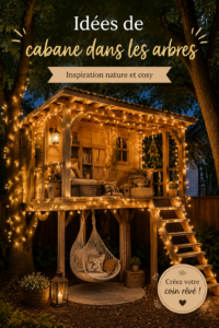 Une belle maison dans les arbres avec des branches verdoyantes autour