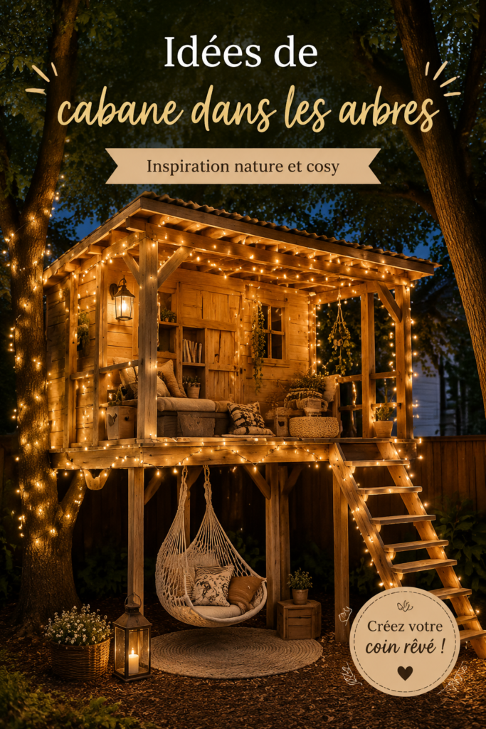 Une belle maison dans les arbres avec des branches verdoyantes autour