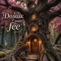 Un jardin féerique pour enfants avec des petites maisons en bois et des fleurs colorées.