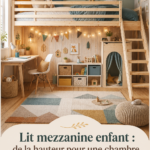 Un lit mezzanine coloré dans une chambre d'enfant, optimisant l'espace de rangement.