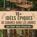 Une belle maison dans les arbres en bois, entourée de verdure, prête à accueillir des enfants.