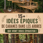 Une belle maison dans les arbres en bois, entourée de verdure, prête à accueillir des enfants.