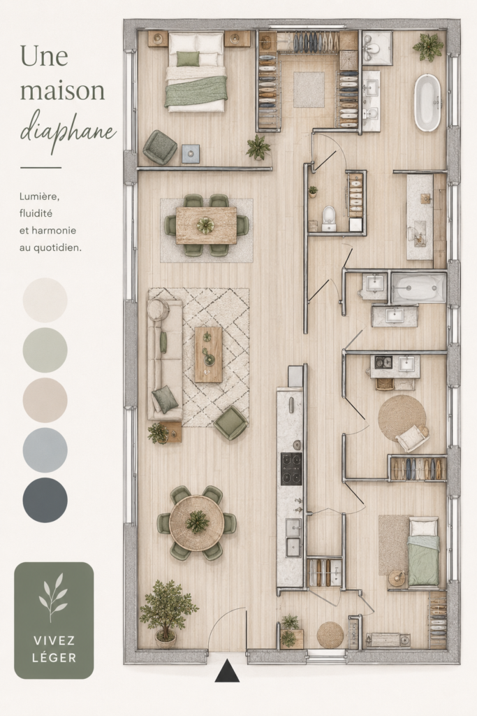 Maison diaphane lumineuse avec de grandes fenêtres