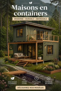 Maison conteneur moderne et accueillante entourée de verdure