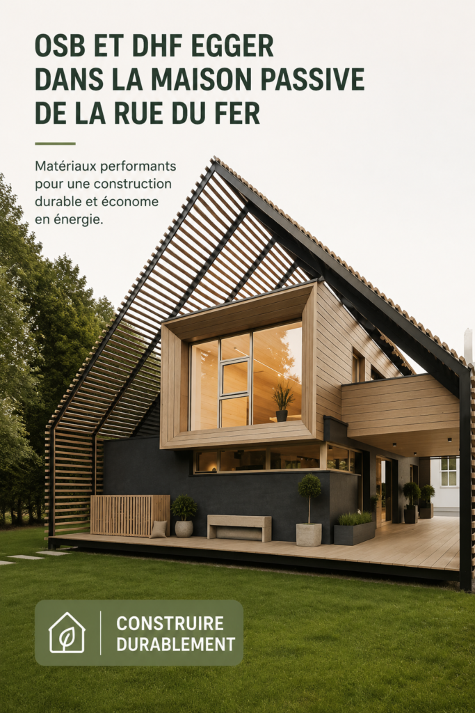Maison passive construite avec des matériaux EGGER, soulignant durabilité et design moderne.