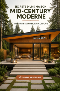 Un salon décoré avec des meubles mid-century modernes, montrant un style élégant et accueillant.
