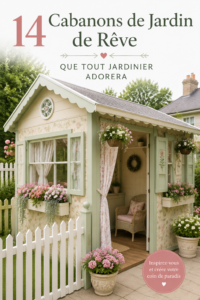 Un charmant abri de jardin en bois entouré de fleurs colorées.