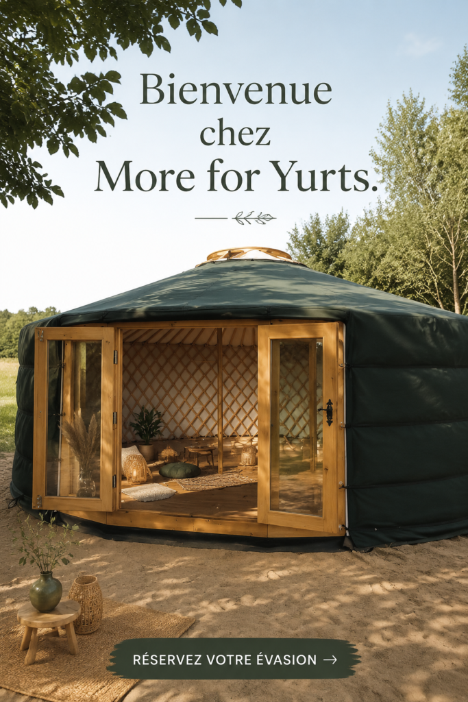 Une yourte moderne installée dans un jardin verdoyant, représentant une architecture atypique