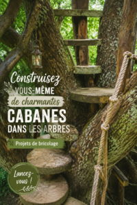 Cabanes dans les arbres en bois réalisées par des enfants lors d'un projet DIY