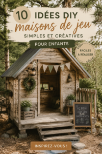 Une cabane DIY colorée dans un jardin, idéale pour les enfants.