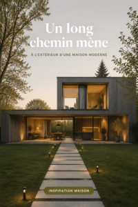 Chemin d'accès moderne en pierre grise intégré à un jardin verdoyant.