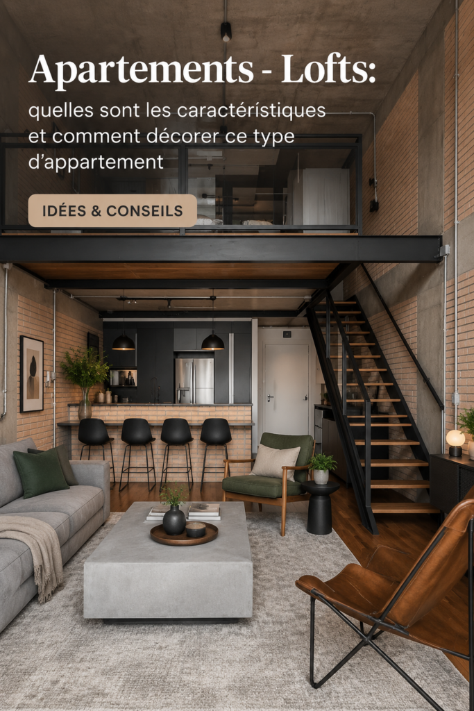 Intérieur d'un loft décoré avec goût, montrant un espace ouvert et chaleureux.