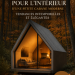 Design moderne d'une petite cabane avec des éléments chaleureux et fonctionnels.
