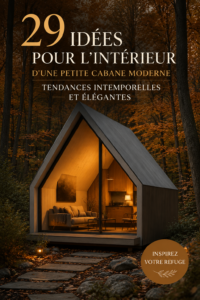 Design moderne d'une petite cabane avec des éléments chaleureux et fonctionnels.