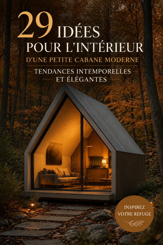 Design moderne d'une petite cabane avec des éléments chaleureux et fonctionnels.