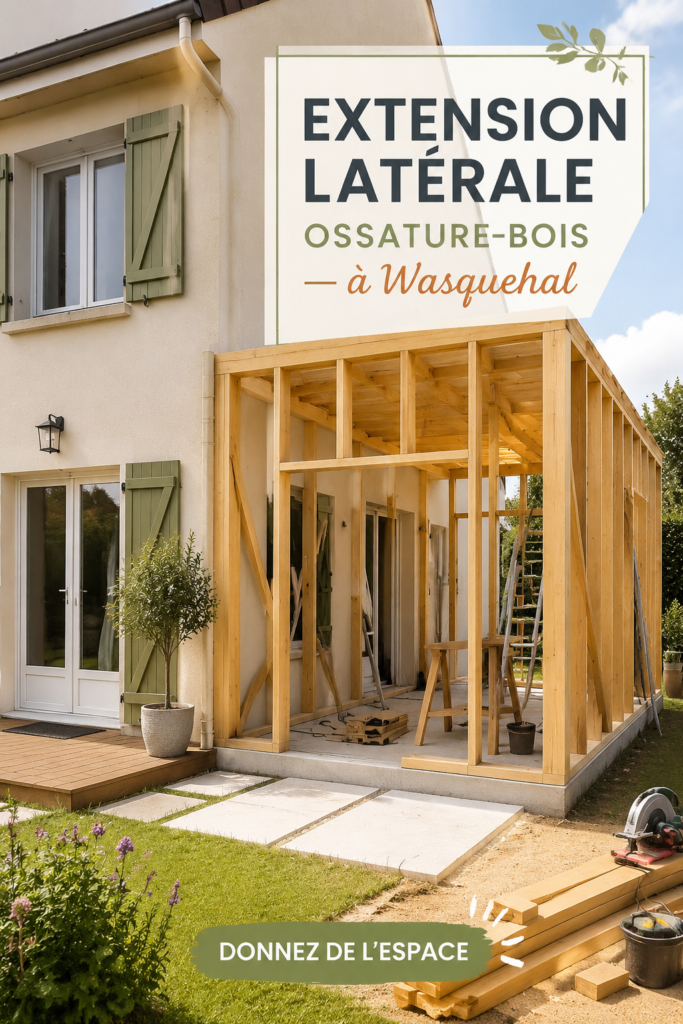 Extension latérale en ossature-bois à Wasquehal, une construction moderne et durable.