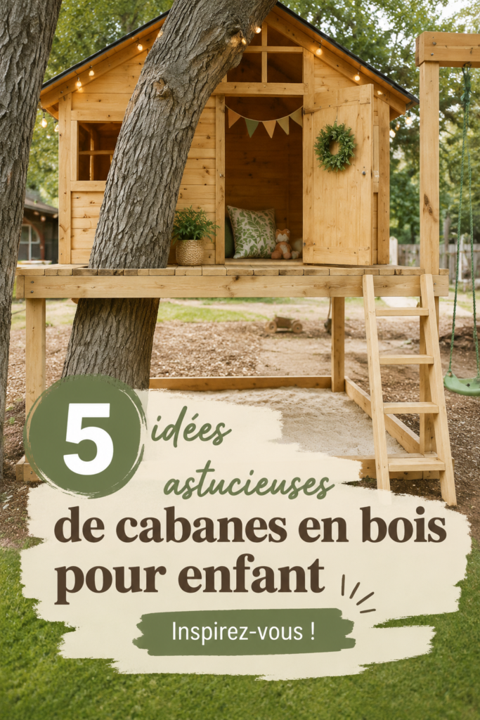 Une cabane en bois colorée pour enfants dans un jardin