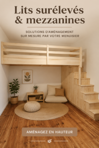 Un lit superposé en bois avec des draps colorés et des hochets décoratifs, créant un espace accueillant pour les enfants.