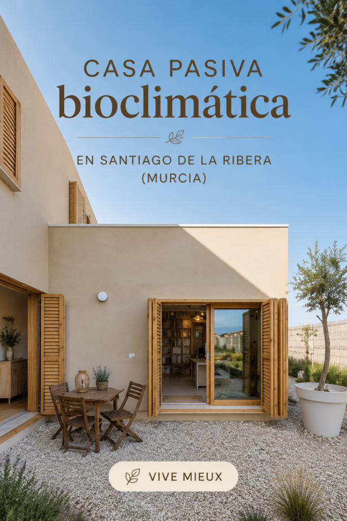 Vue extérieure d'une maison bioclimatique à Santiago de la Ribera, Murcia.