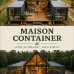 Une maison moderne construite à partir d'un conteneur maritime, intégrée dans un environnement naturel.