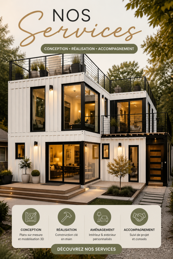 Maison conteneur séduisante avec une structure moderne et un jardin