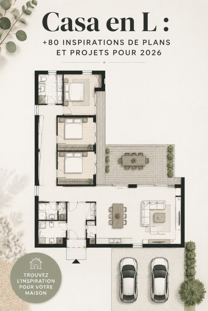 Maison moderne en L avec jardin bien entretenu, optimisation de l'espace
