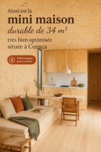 Vue extérieure d'une mini maison durable de 34 m2 à Cuenca