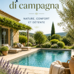 Piscine de campagne entourée de verdure et mobilier de jardin