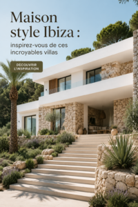 Villa de style Ibiza avec une belle piscine et une décoration méditerranéenne.