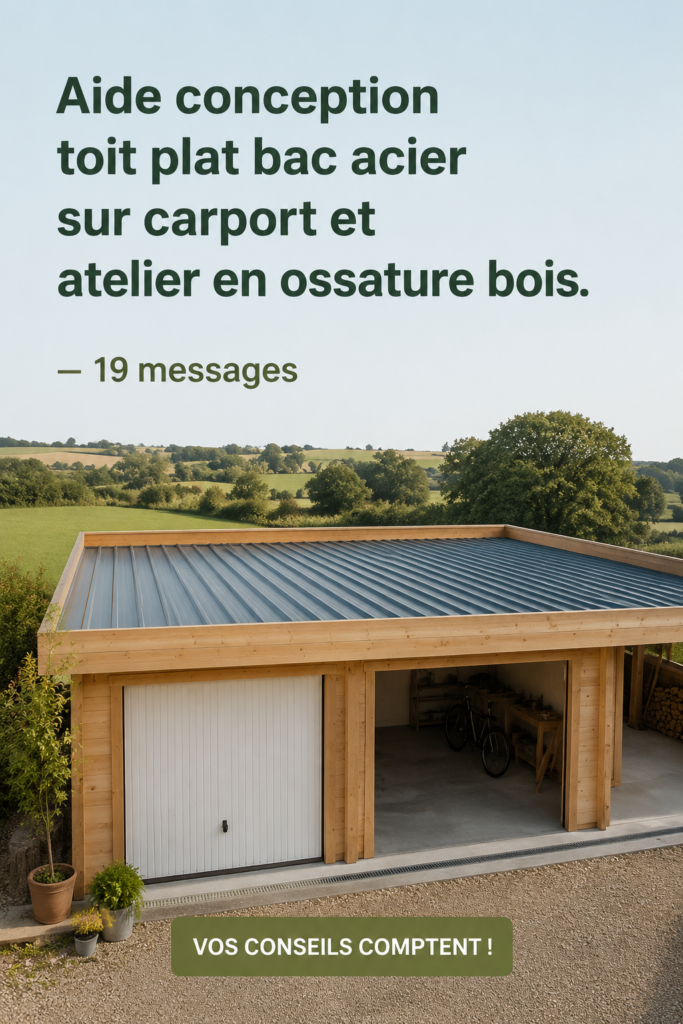 Carport en bois avec un toit plat en bac acier.
