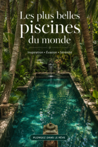 Une magnifique piscine entourée de verdure et de plantes colorées, inspirant à la détente.