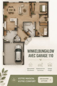 Visualisation d'un bungalow moderne avec garage , parfait pour une vie de famille