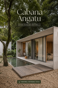 Vue extérieure de la Cabana Angatu, un exemple d'architecture moderne à Rio de Janeiro.