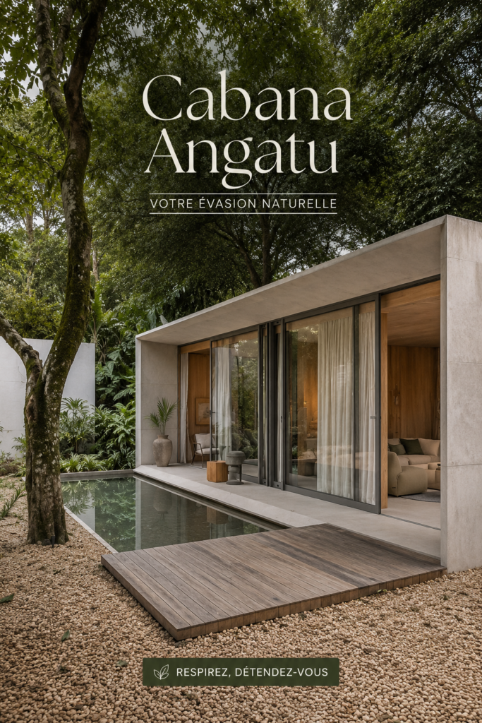 Vue extérieure de la Cabana Angatu, un exemple d'architecture moderne à Rio de Janeiro.