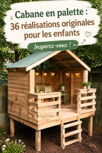 Cabanes en palette colorées pour enfants dans un jardin