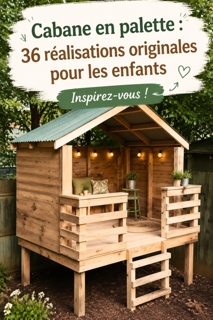 Cabanes en palette colorées pour enfants dans un jardin