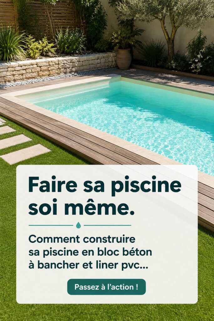 Une piscine en béton construite soi-même dans un jardin
