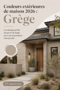 Maison peinte en greige avec des accents gris et beige, montrant une élégante façade moderne.