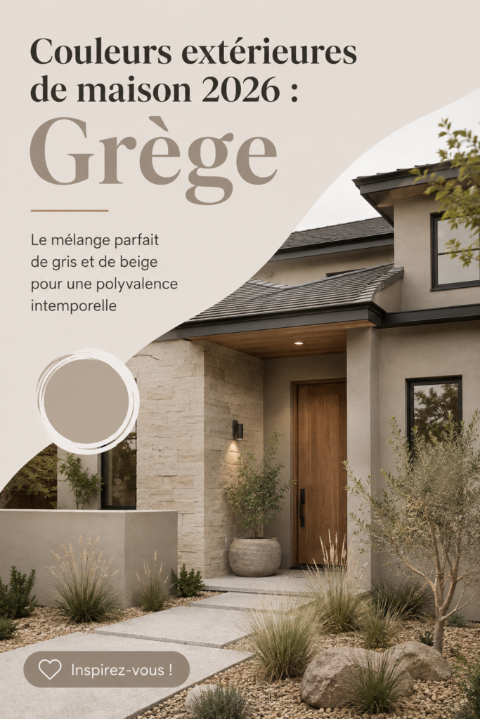 Maison peinte en greige avec des accents gris et beige, montrant une élégante façade moderne.