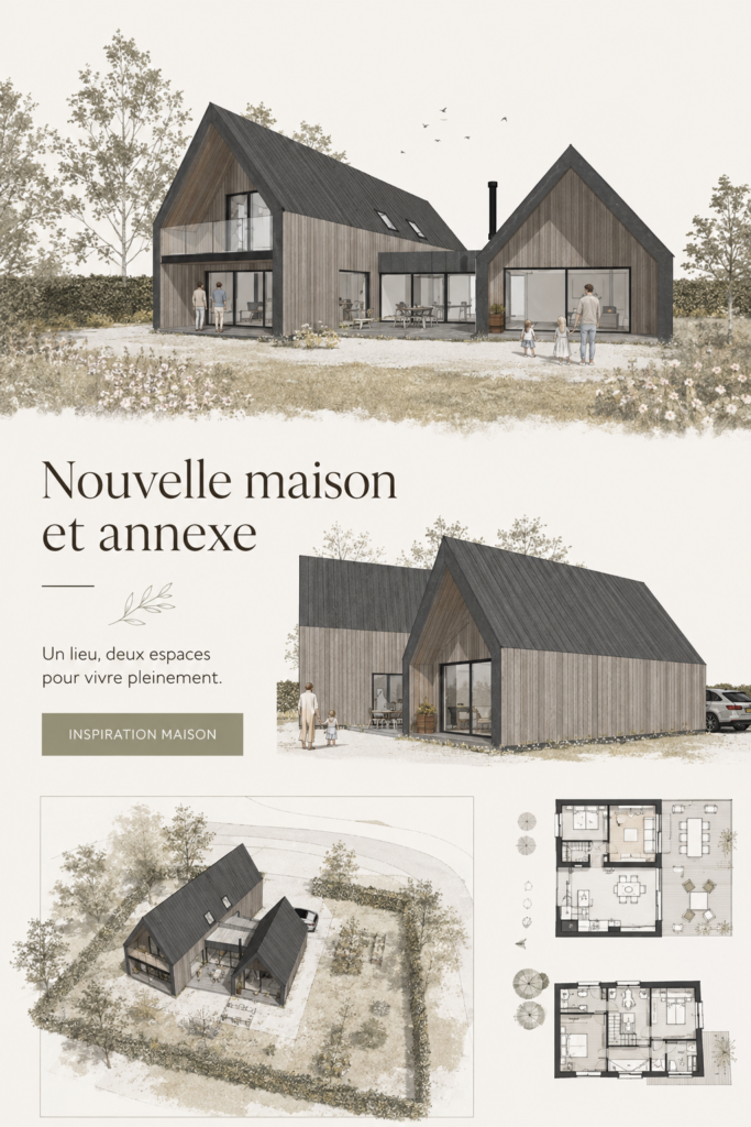 Belle annexe moderne avec une terrasse accueillante et des grandes fenêtres.
