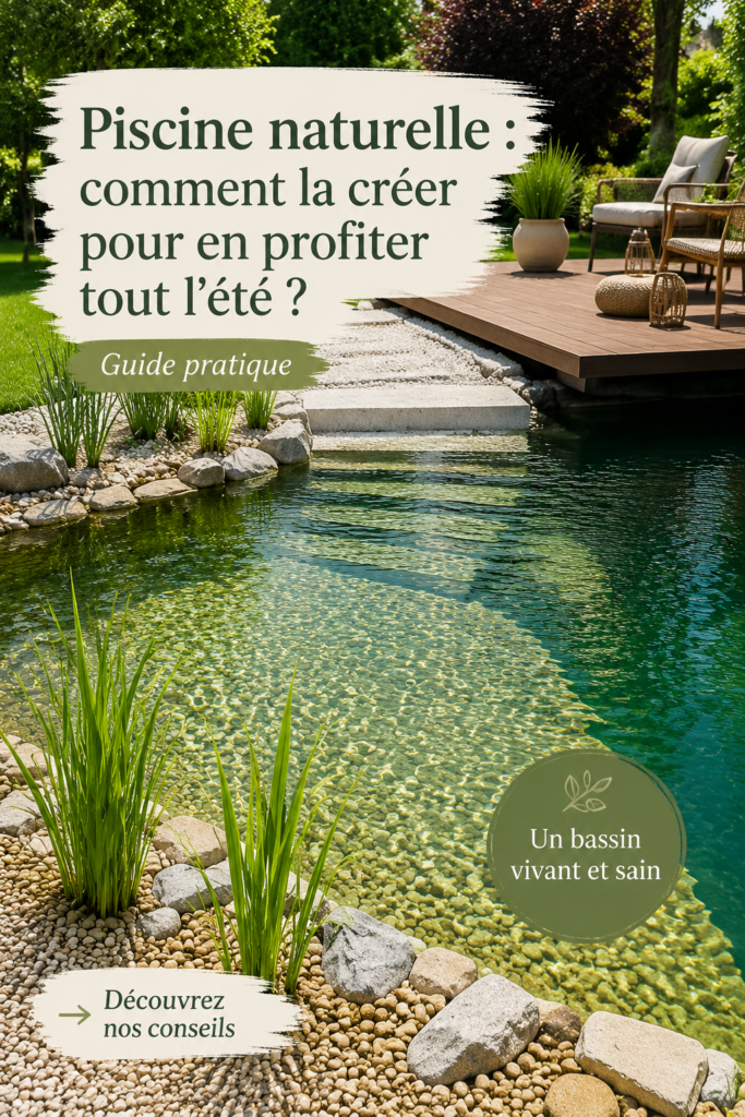 Une belle piscine naturelle entourée de verdure dans un jardin.