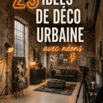 Une chambre moderne décorée avec des touches néon et des couleurs vibrantes.