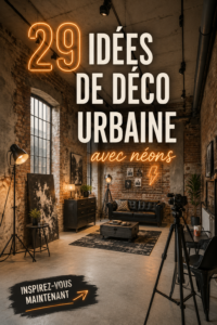 Une chambre moderne décorée avec des touches néon et des couleurs vibrantes.