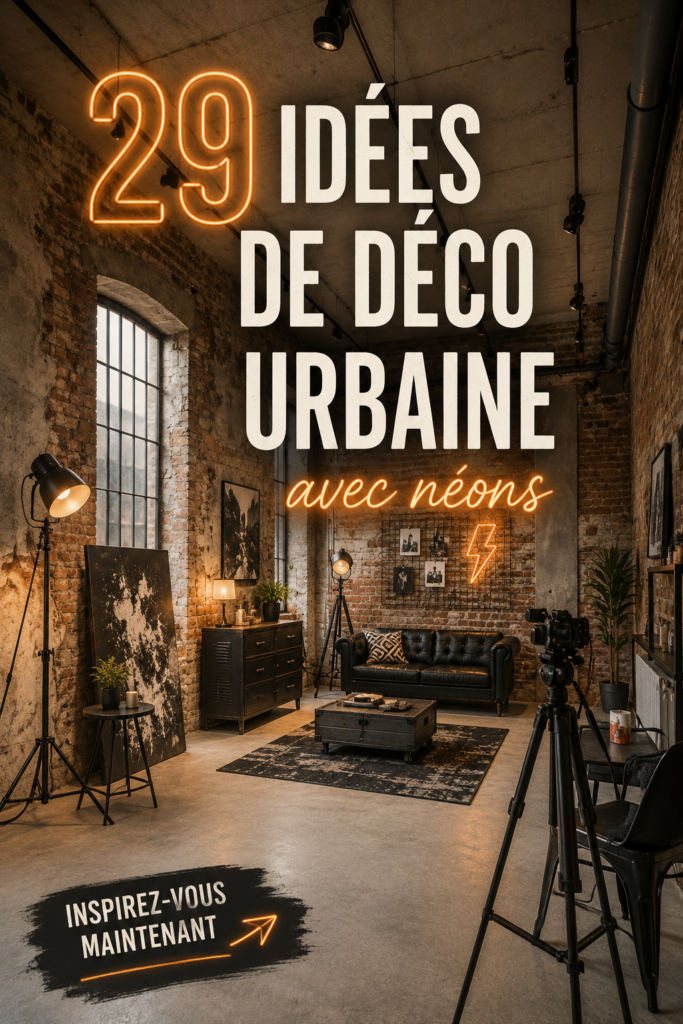 Une chambre moderne décorée avec des touches néon et des couleurs vibrantes.