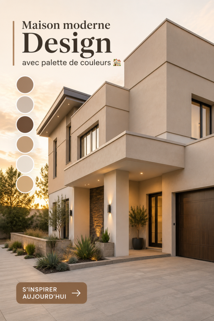 Maison moderne avec une palette de couleurs inspirante, mêlant des teintes naturelles et contemporaines.