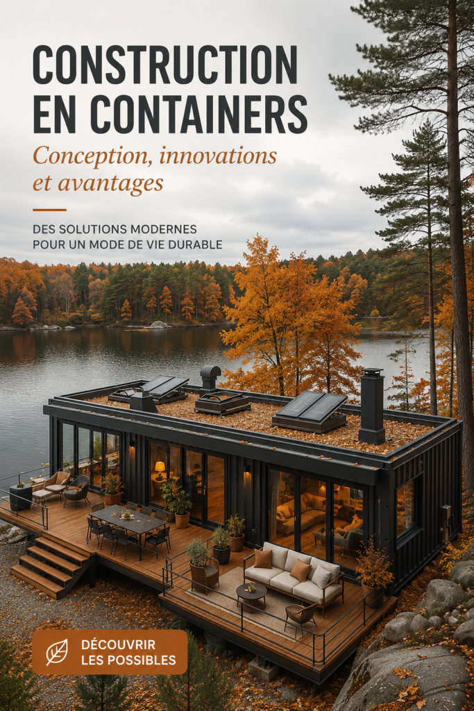 Maison moderne construite avec des conteneurs, mettant en valeur un design innovant et fonctionnel.