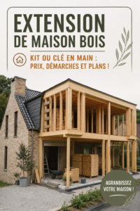 Maison avec une extension en bois moderne, mettant en avant l'esthétique chaleureuse du matériau.