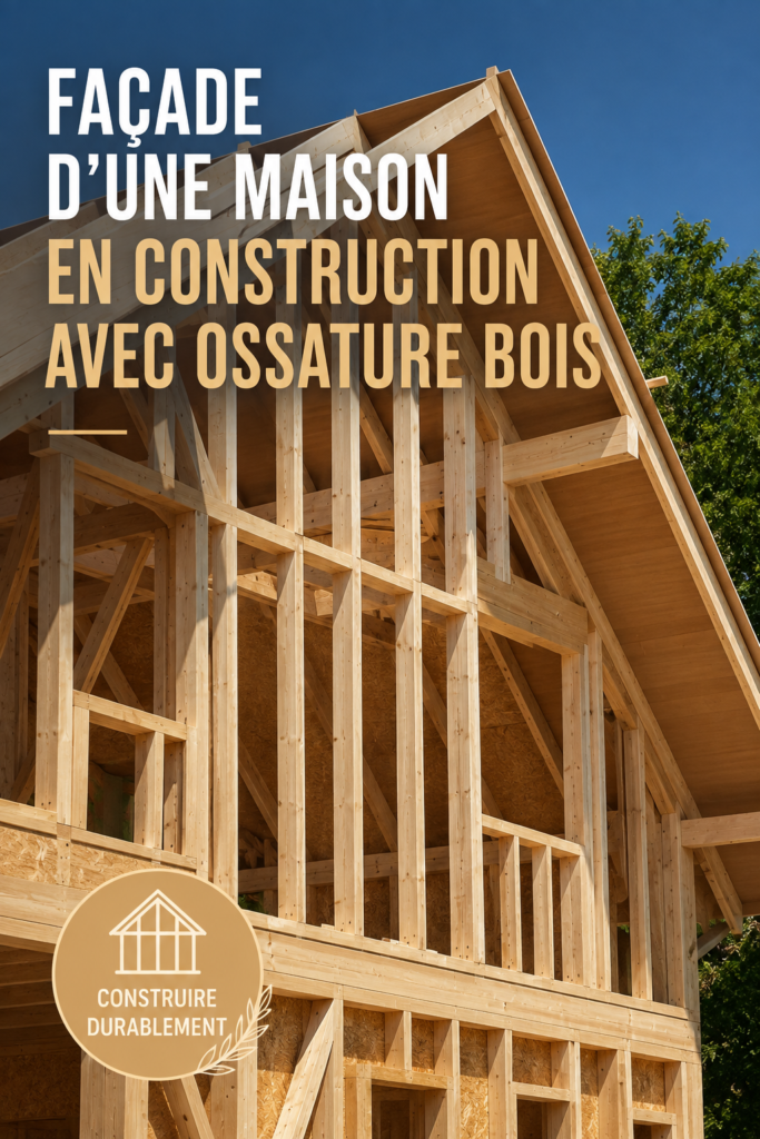 Façade d'une maison moderne en ossature bois, alliant esthétisme et fonctionnalité.