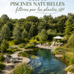 Une piscine naturelle entourée de verdure et de plantes aquatiques, offrant un environnement relaxant.