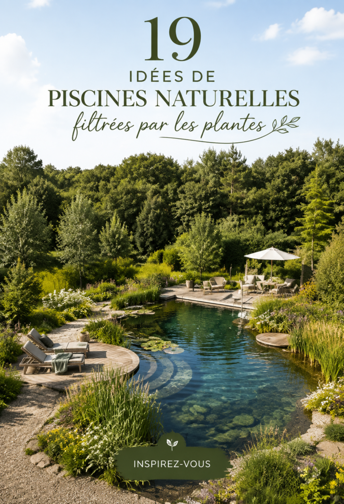 Une piscine naturelle entourée de verdure et de plantes aquatiques, offrant un environnement relaxant.